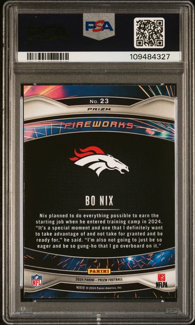 2024 Panini Prizm Fireworks Bo Nix #23 (Fireworks-Green Prizm) Mint 9 back