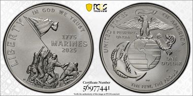 2025-P $1 USMC - 250th Anniversary MS70