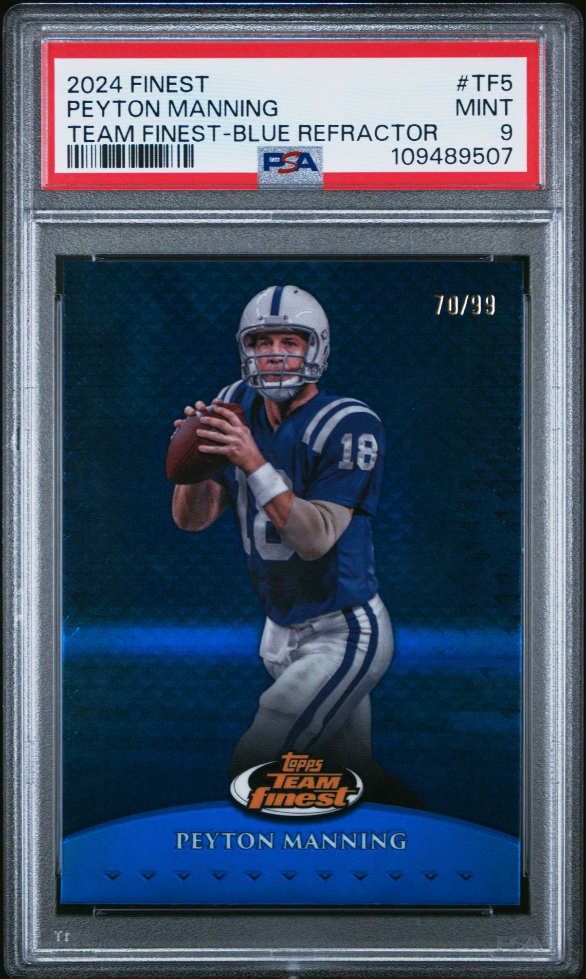 2024 Topps TOPPS FINEST TEAM FINEST BLUE REFRACTOR #TF5 Peyton Manning front