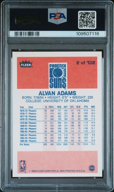 1986 Fleer Alvan Adams #2 Nm 7 back