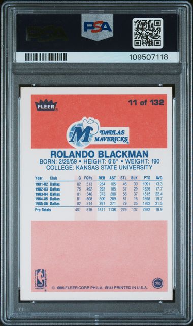 1986 Fleer Rolando Blackman #11 Nm 7 back