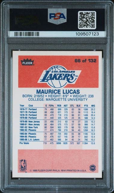 1986 Fleer Maurice Lucas #66 Nm 7 back