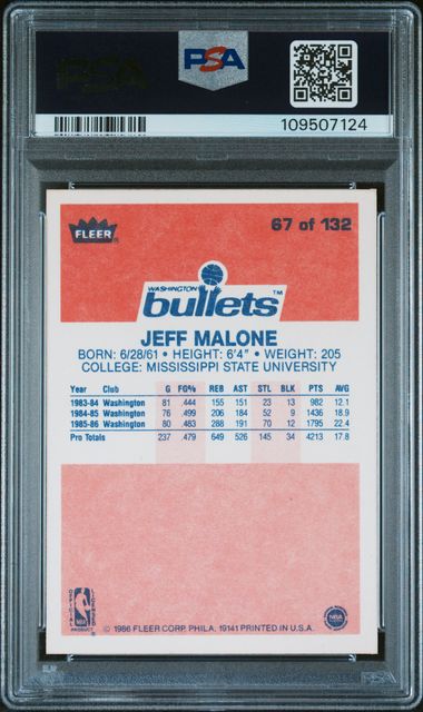 1986 Fleer Jeff Malone #67 Nm-Mt 8 back