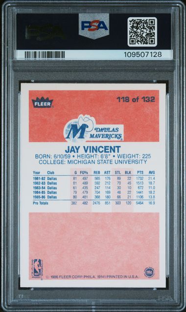 1986 Fleer Jay Vincent #118 Nm-Mt 8 back