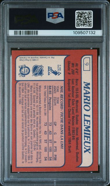 1985 O-Pee-Chee Mario Lemieux #9 Nm 7 back