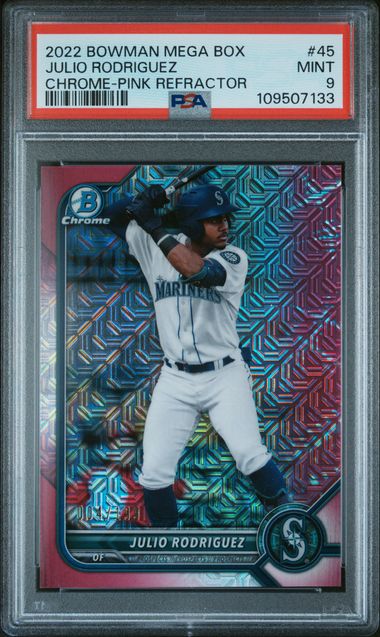 2022 Bowman Mega Box Chrome Julio Rodriguez #45 (Chrome-Pink Refractor) Mint 9 front