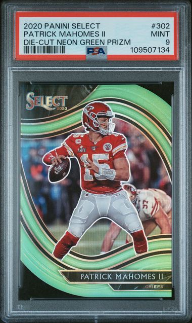 2020 Panini Select Patrick Mahomes Ii #302 (Die-Cut Neon Green Prizm) Mint 9 front