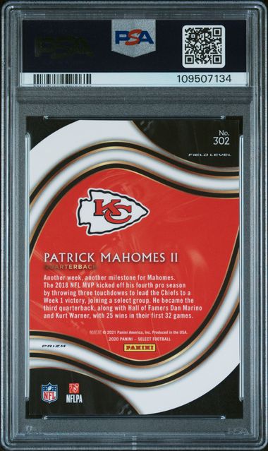 2020 Panini Select Patrick Mahomes Ii #302 (Die-Cut Neon Green Prizm) Mint 9 back