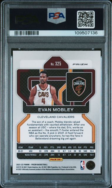 2021 Panini Prizm Evan Mobley #325 (Nba 75Th Prizm) Mint 9 back