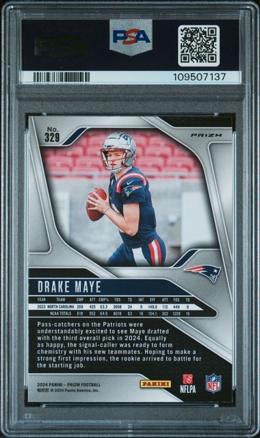 2024 Panini Prizm Drake Maye #329 (Silver Prizm) Mint 9 back