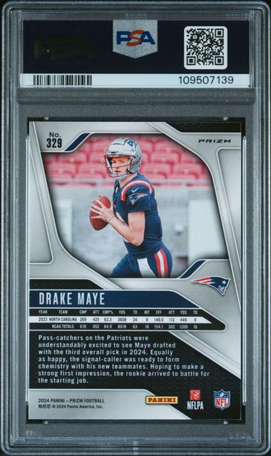 2024 Panini Prizm Drake Maye #329 (Silver Prizm) Mint 9 back