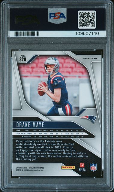 2024 Panini Prizm Drake Maye #329 (Silver Prizm) Mint 9 back