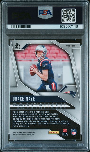 2024 Panini Prizm Drake Maye #329 (Neon Green Pulsar) Mint 9 back