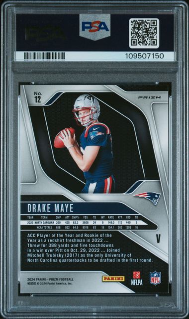 2024 Panini Prizm Rookie Variation Drake Maye #12 Gem Mt 10 back