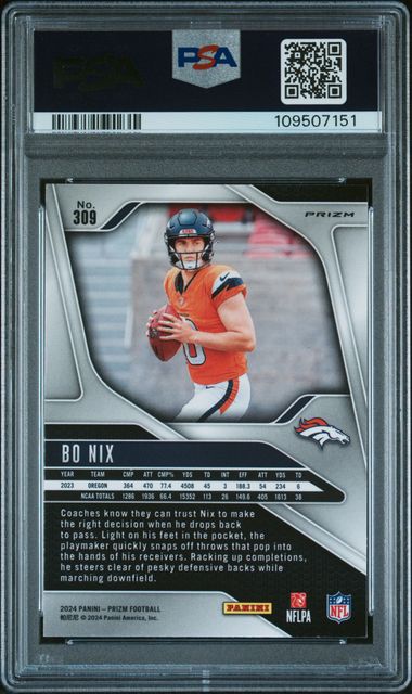 2024 Panini Prizm Bo Nix #309 (Silver Prizm) Mint 9 back