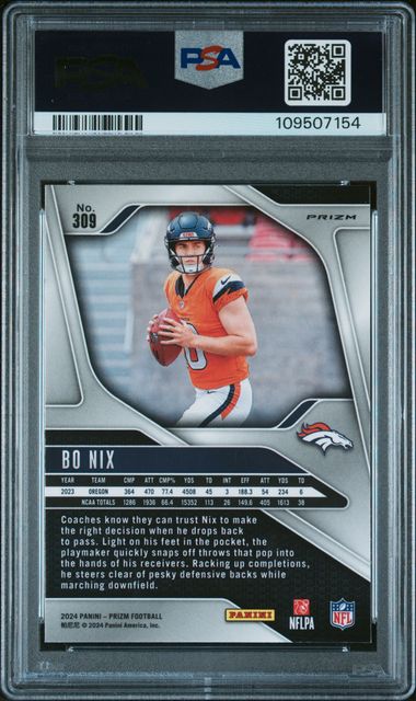 2024 Panini Prizm Bo Nix #309 (Silver Prizm) Mint 9 back