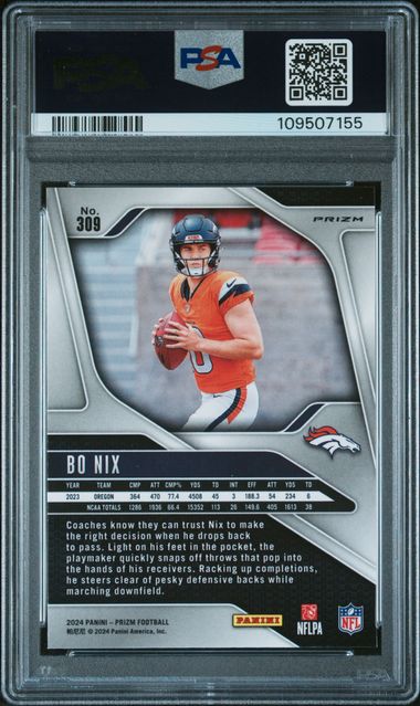 2024 Panini Prizm Bo Nix #309 (Silver Prizm) Mint 9 back