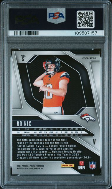 2024 Panini Prizm Rookie Variation Bo Nix #5 Mint 9 back