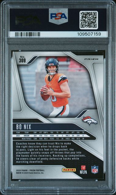 2024 Panini Prizm Bo Nix #309 (Lazer Prizm) Mint 9 back