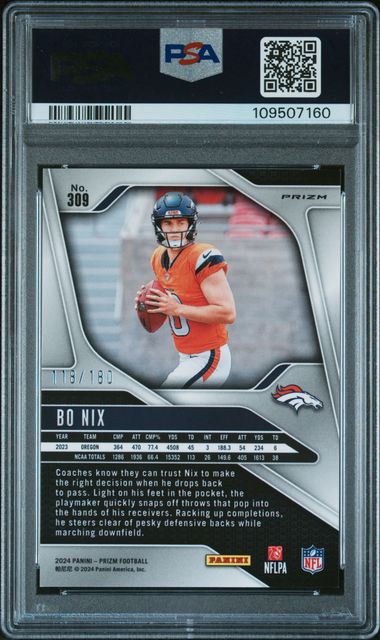 2024 Panini Prizm Bo Nix #309 (Hyper Prizm) Gem Mt 10 back