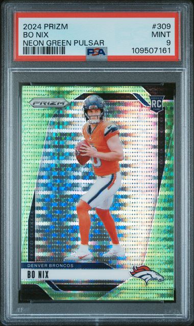 2024 Panini Prizm Bo Nix #309 (Neon Green Pulsar) Mint 9 front