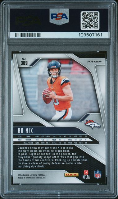2024 Panini Prizm Bo Nix #309 (Neon Green Pulsar) Mint 9 back