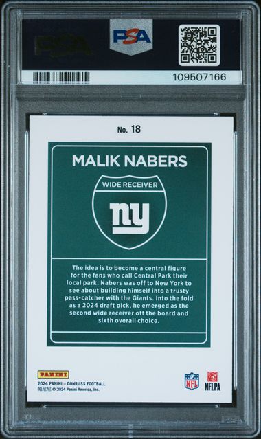 2024 Panini Donruss Downtown! Malik Nabers #18 Gem Mt 10 back