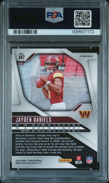 2024 Panini Prizm Jayden Daniels #347 (Red/White/Blue Prizm) Gem Mt 10 back