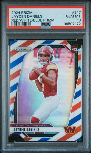 2024 Panini Prizm Jayden Daniels #347 (Red/White/Blue Prizm) Gem Mt 10 front