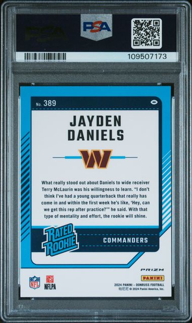 2024 Panini Donruss Jayden Daniels #389 (Optic Preview) Gem Mt 10 back