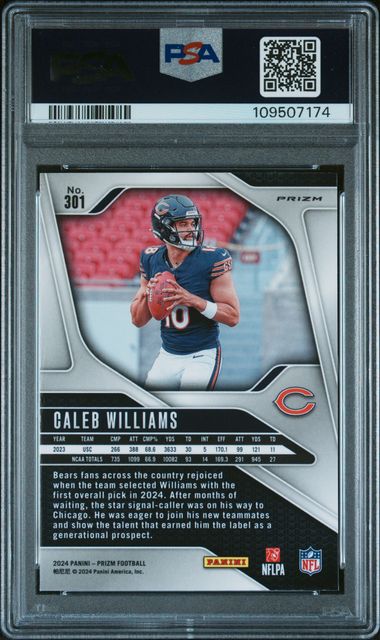 2024 Panini Prizm Caleb Williams #301 (Orange Ice) Gem Mt 10 back