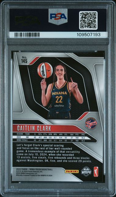 2024 Panini Prizm Wnba Caitlin Clark #145 Mint 9 back