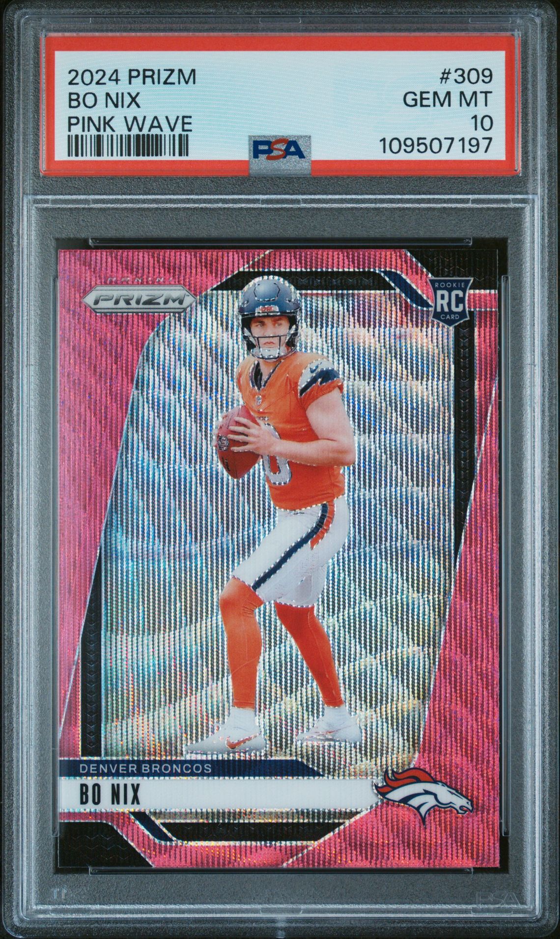 2024 Panini Prizm Bo Nix #309 (Pink Wave) Gem Mt 10 front