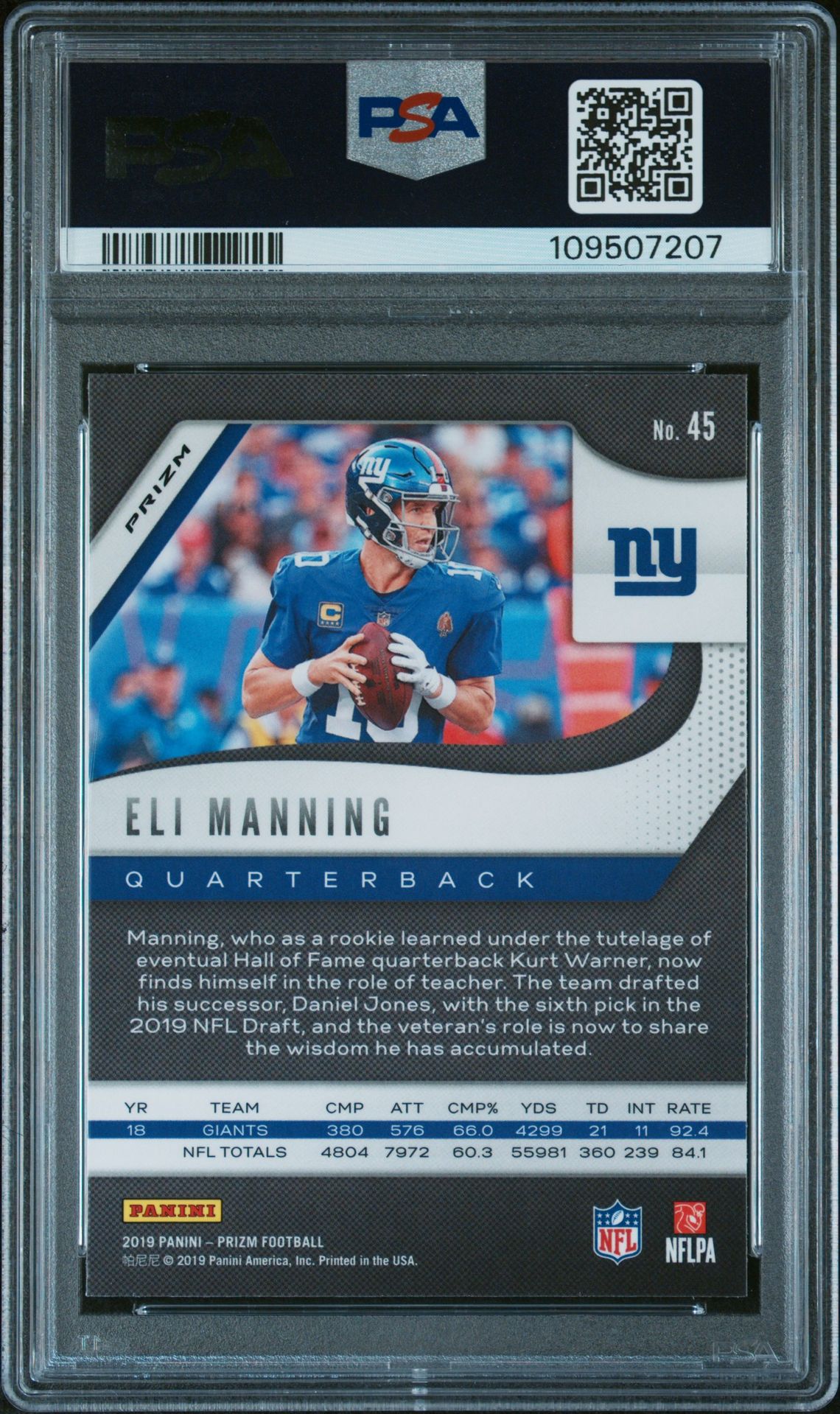 2019 Panini Prizm Eli Manning #45 (Lazer Prizm) Nm-Mt 8 back