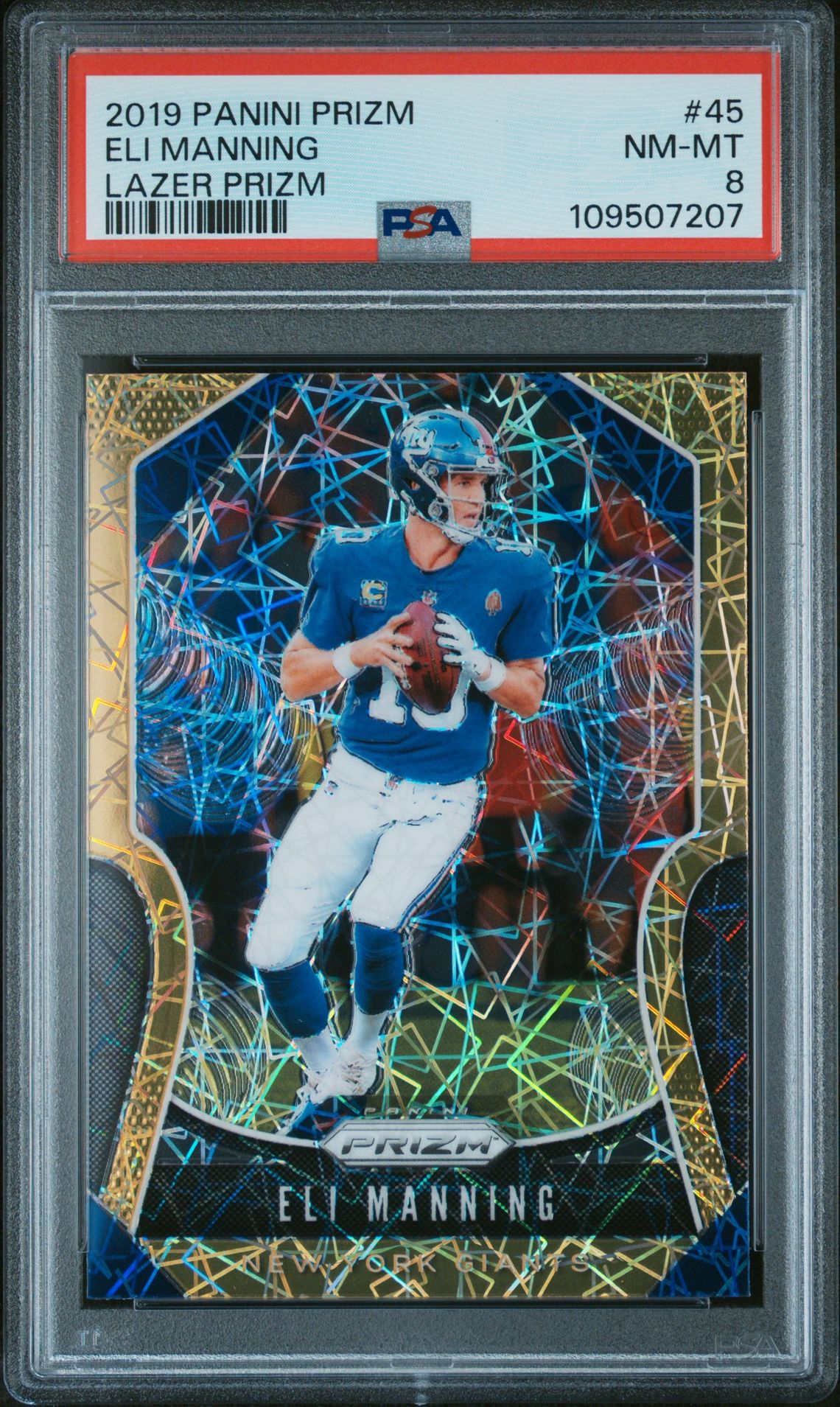 2019 Panini Prizm Eli Manning #45 (Lazer Prizm) Nm-Mt 8 front