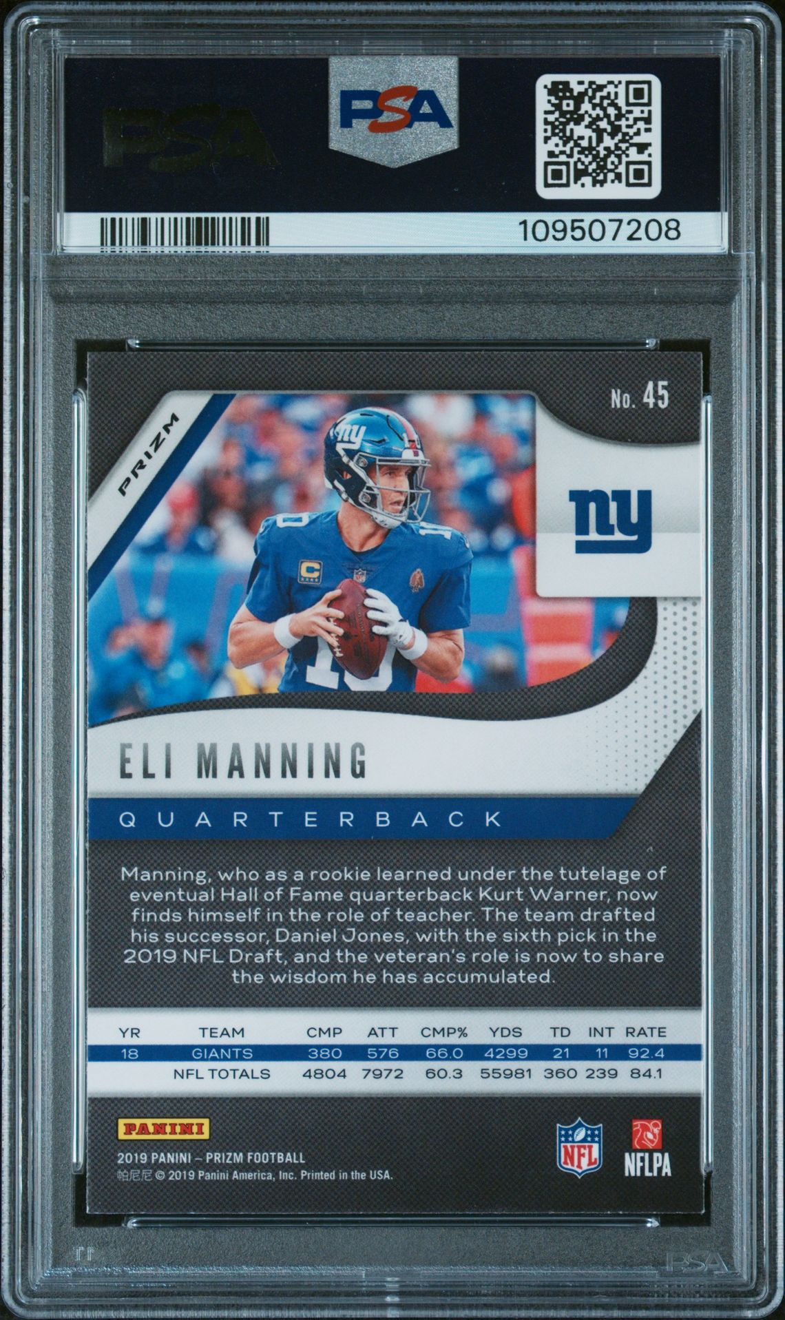 2019 Panini Prizm Eli Manning #45 (Red Ice) Nm-Mt 8 back