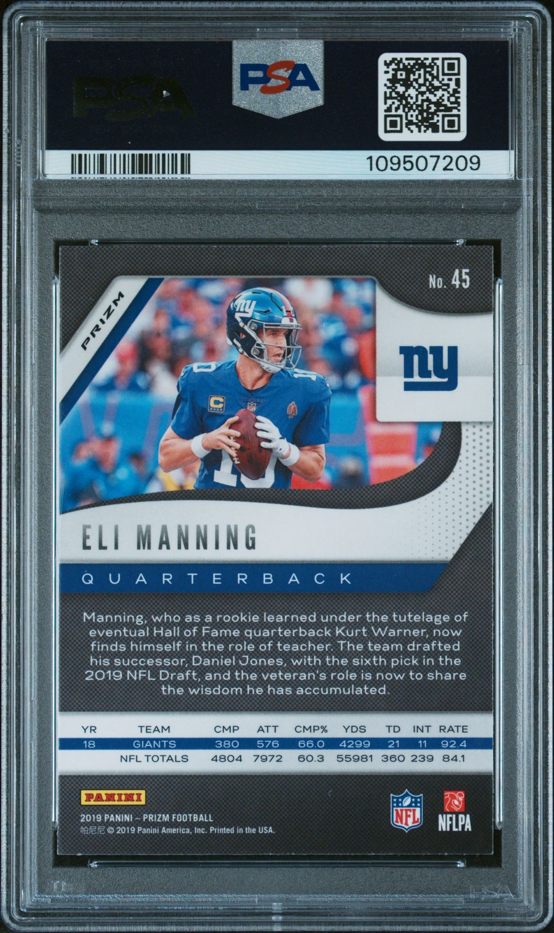 2019 Panini Prizm Eli Manning #45 (Green Prizm) Nm-Mt 8 back