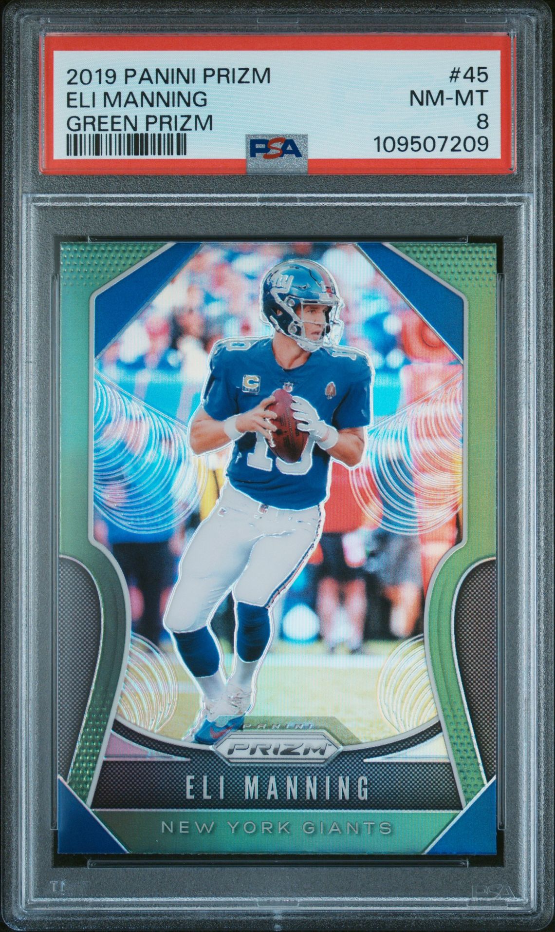 2019 Panini Prizm Eli Manning #45 (Green Prizm) Nm-Mt 8 front
