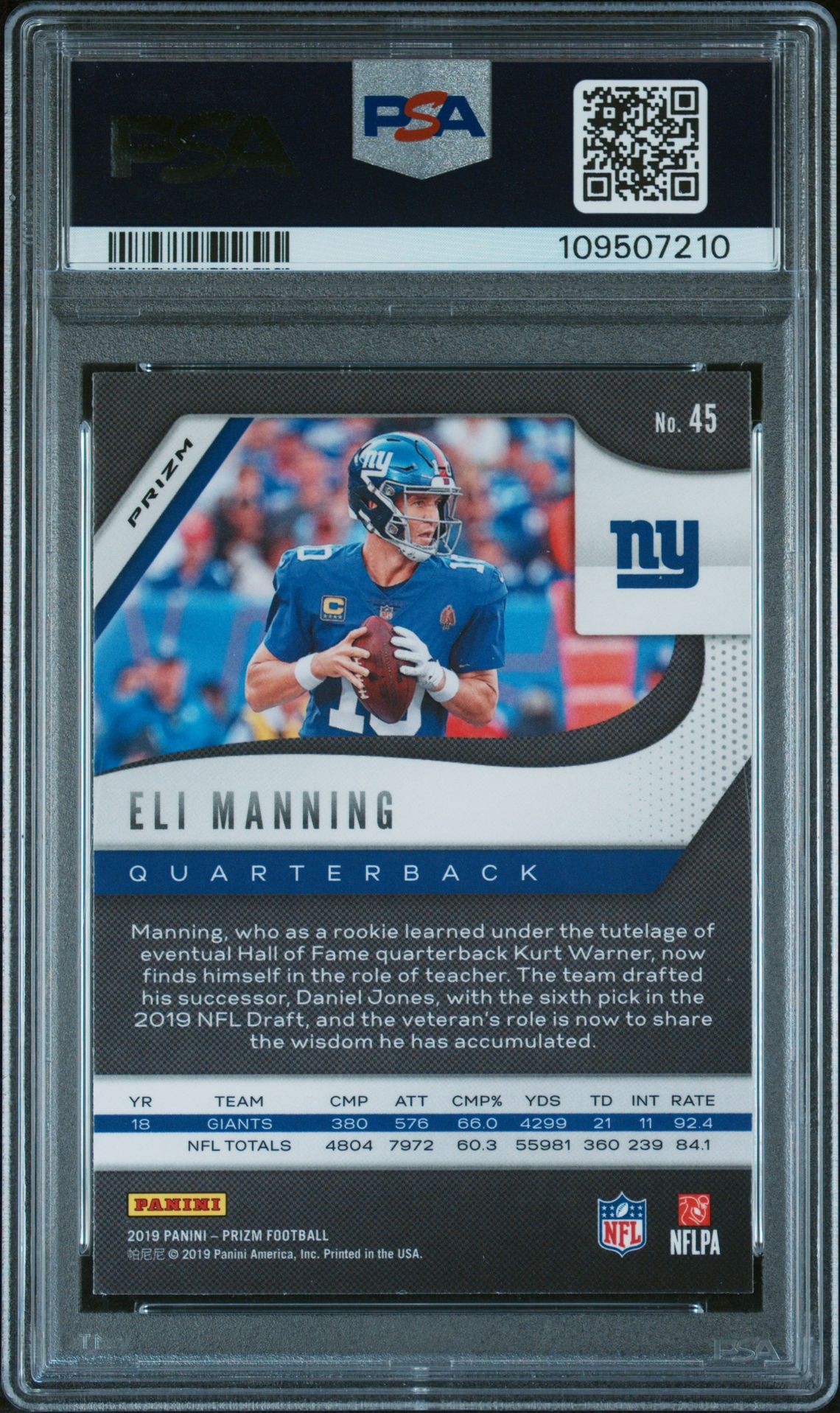 2019 Panini Prizm Eli Manning #45 (Disco Prizm) Nm-Mt 8 back