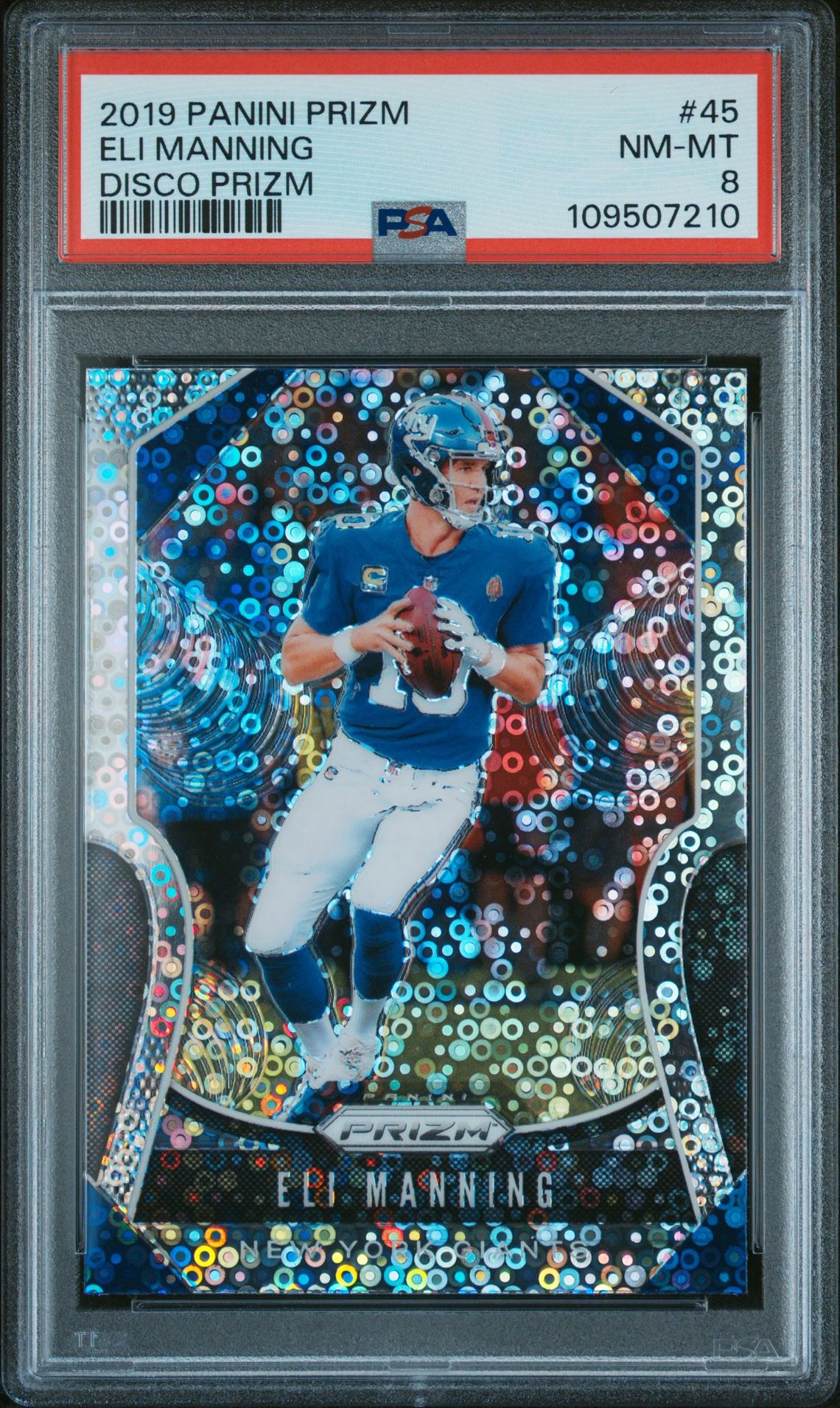 2019 Panini Prizm Eli Manning #45 (Disco Prizm) Nm-Mt 8 front