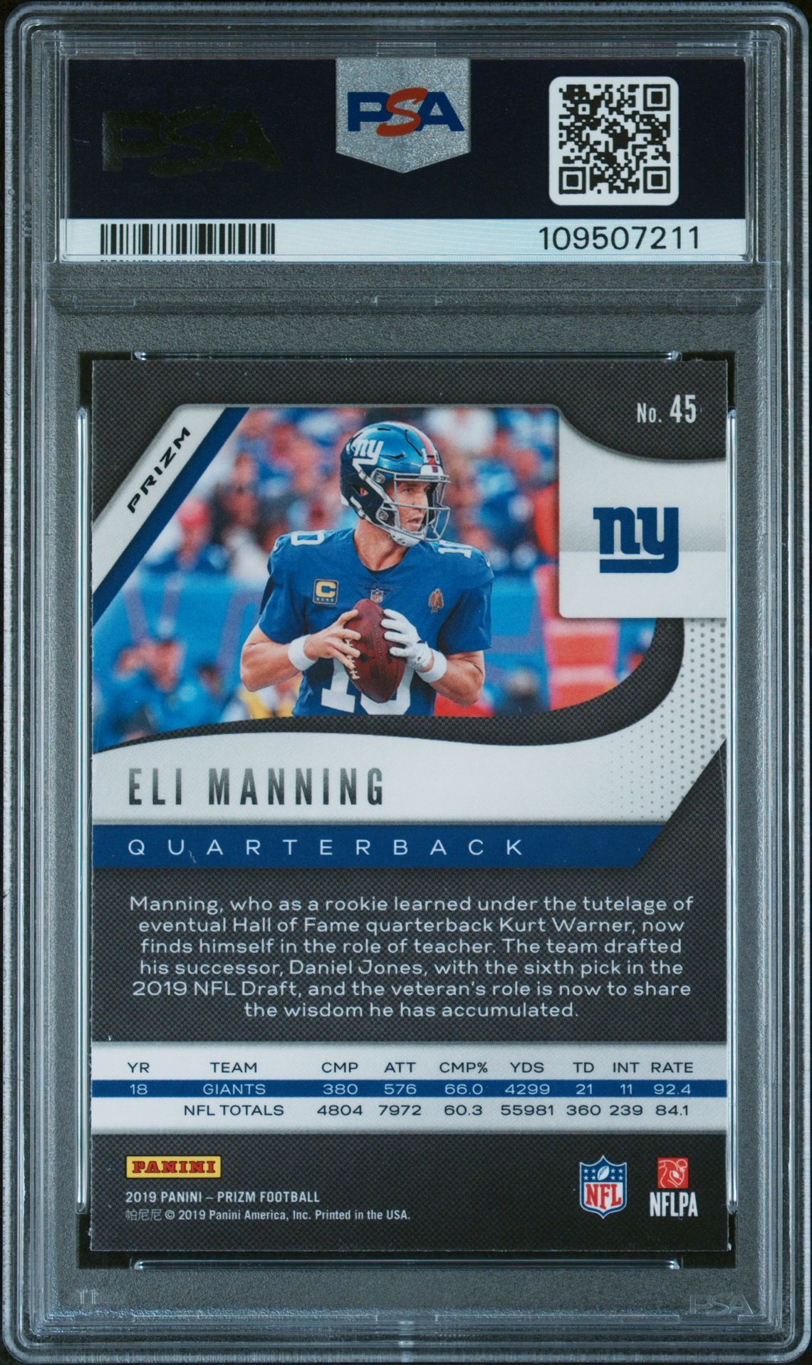2019 Panini Prizm Eli Manning #45 (Silver Prizm) Nm-Mt 8 back