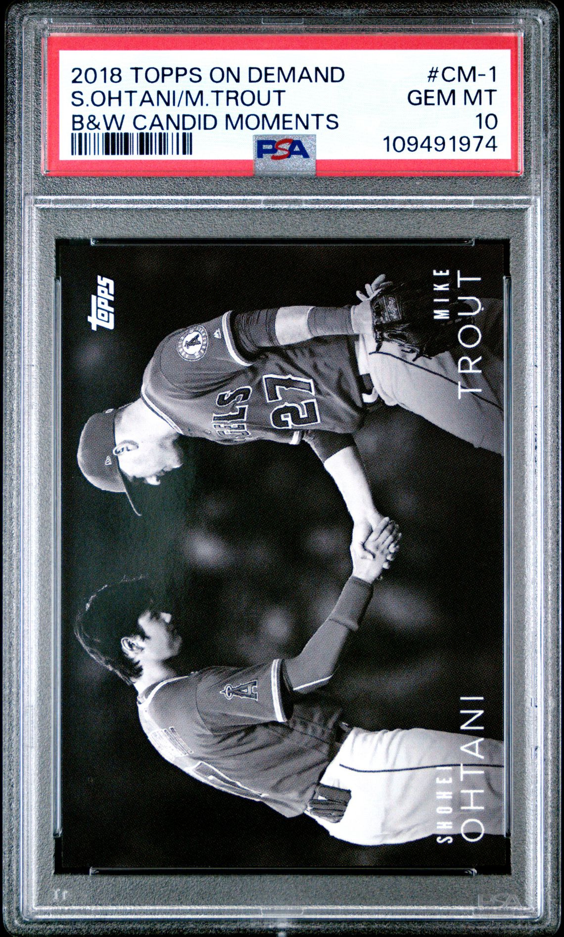 2018 Topps TOPPS ON DEMAND BLACK & WHITE CANDID MOMENTS B&W CANDID MOMENTS #CM-1 S.Ohtani/M.Trout front
