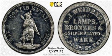 (1876) Token Pa-Ph 482 White Metal A.J. Weidener MS63