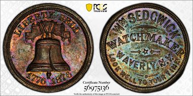 1876 Token Rulau NY-Wv8A Copper Wm. Sedgwick MS63BN