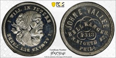 (1876) Token Pa-Ph 796 B White Metal John E. Vallee MS65