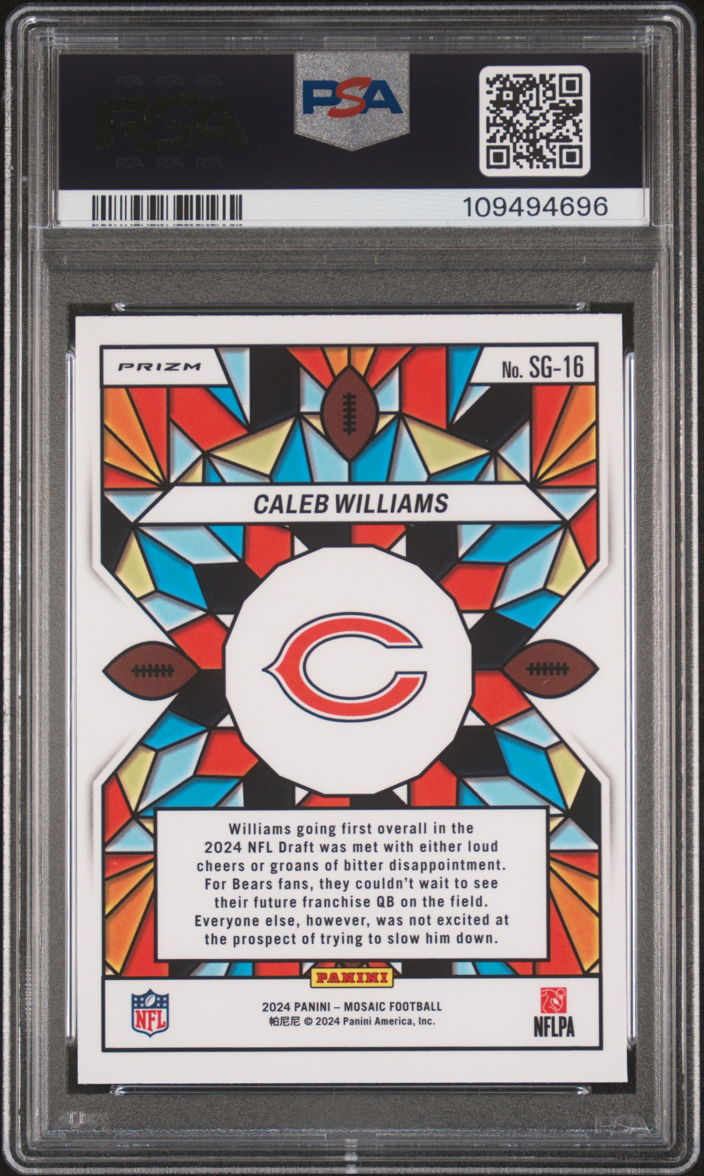 2024 Panini Mosaic Stained Glass Caleb Williams #Sg16 Mint 9 back