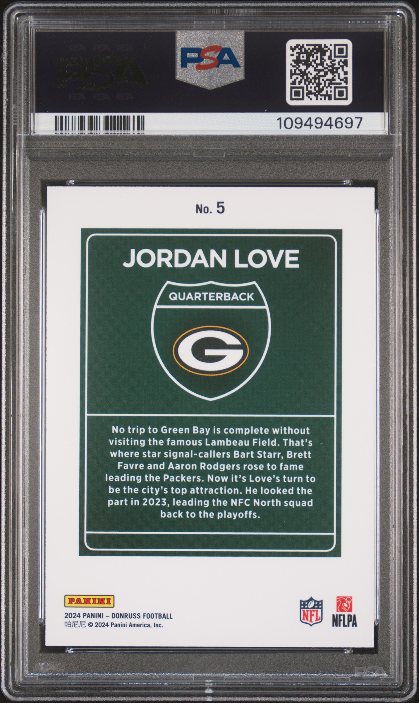 2024 Panini Donruss Downtown! Jordan Love #5 Mint 9 back