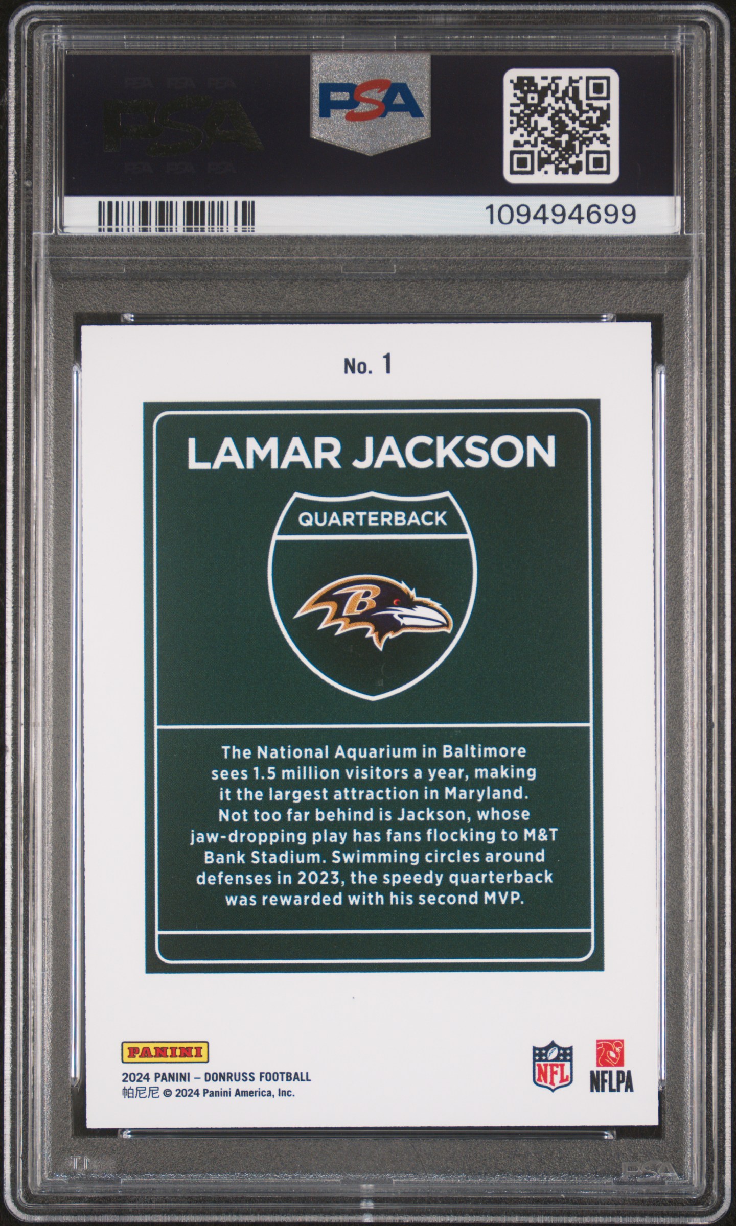 2024 Panini Donruss Downtown! Lamar Jackson #1 Mint 9 back