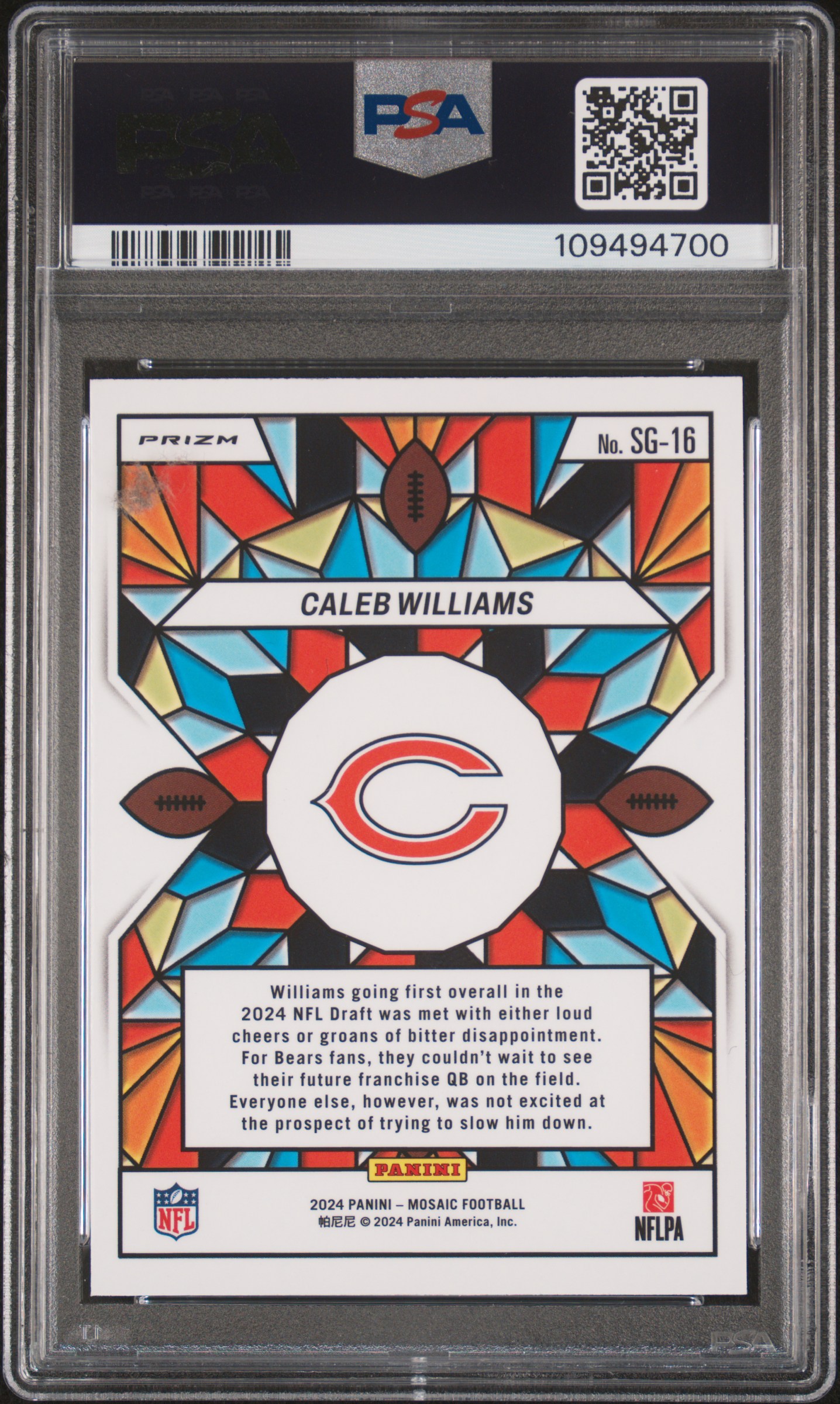 2024 Panini Mosaic Stained Glass Caleb Williams #Sg16 Mint 9 back