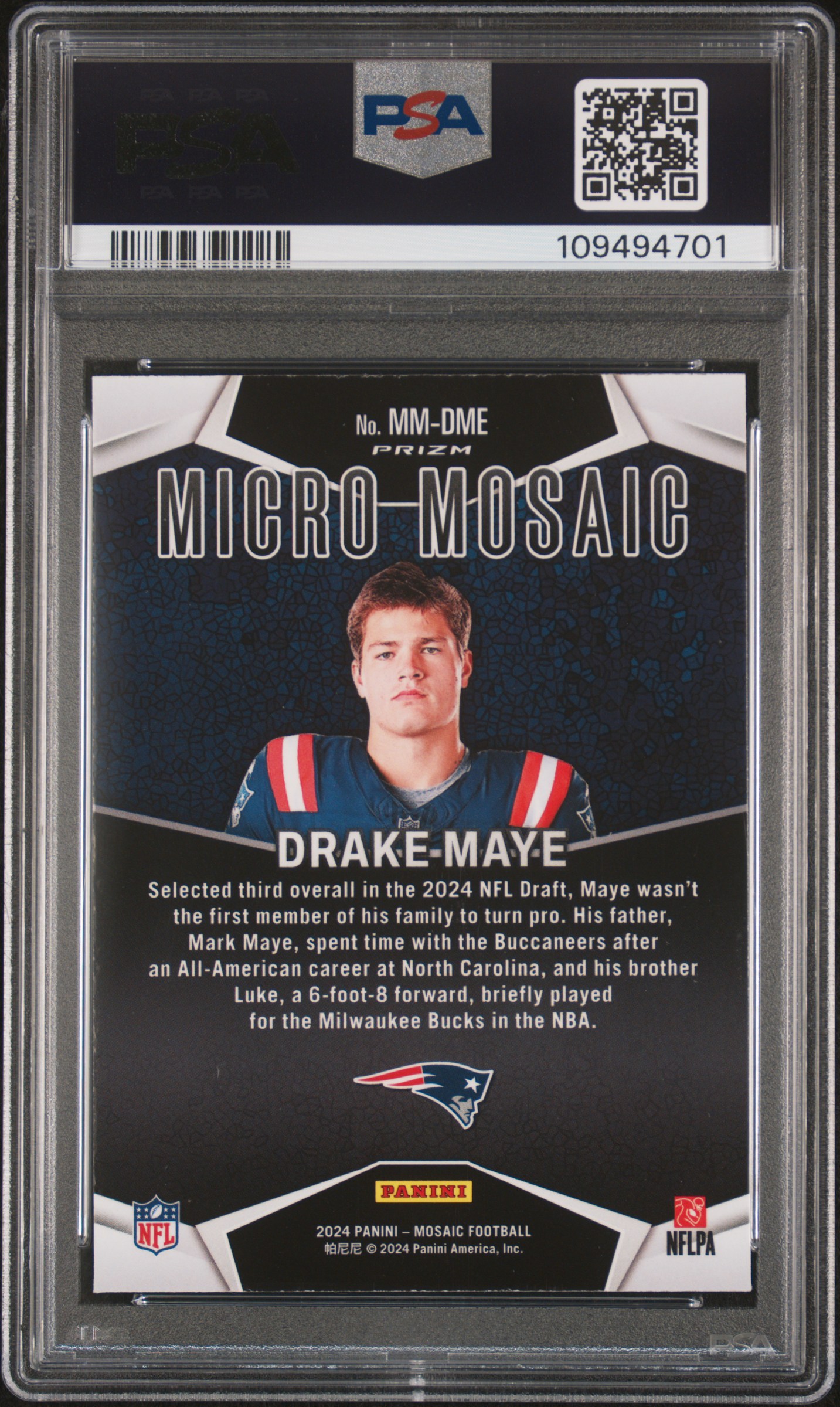 2024 Panini Mosaic Micro Mosaic Drake Maye #Mmdme Mint 9 back